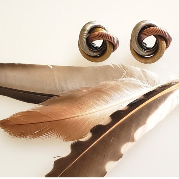 Vintage Tri-Tone Earrings - Picture 9 of 9